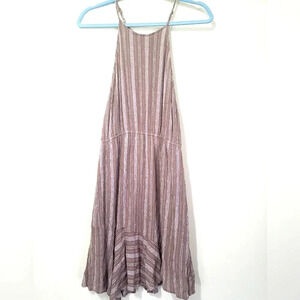 Staccato Women's Beige Striped knee length Dress Halter Neck Keyhole Back Size M